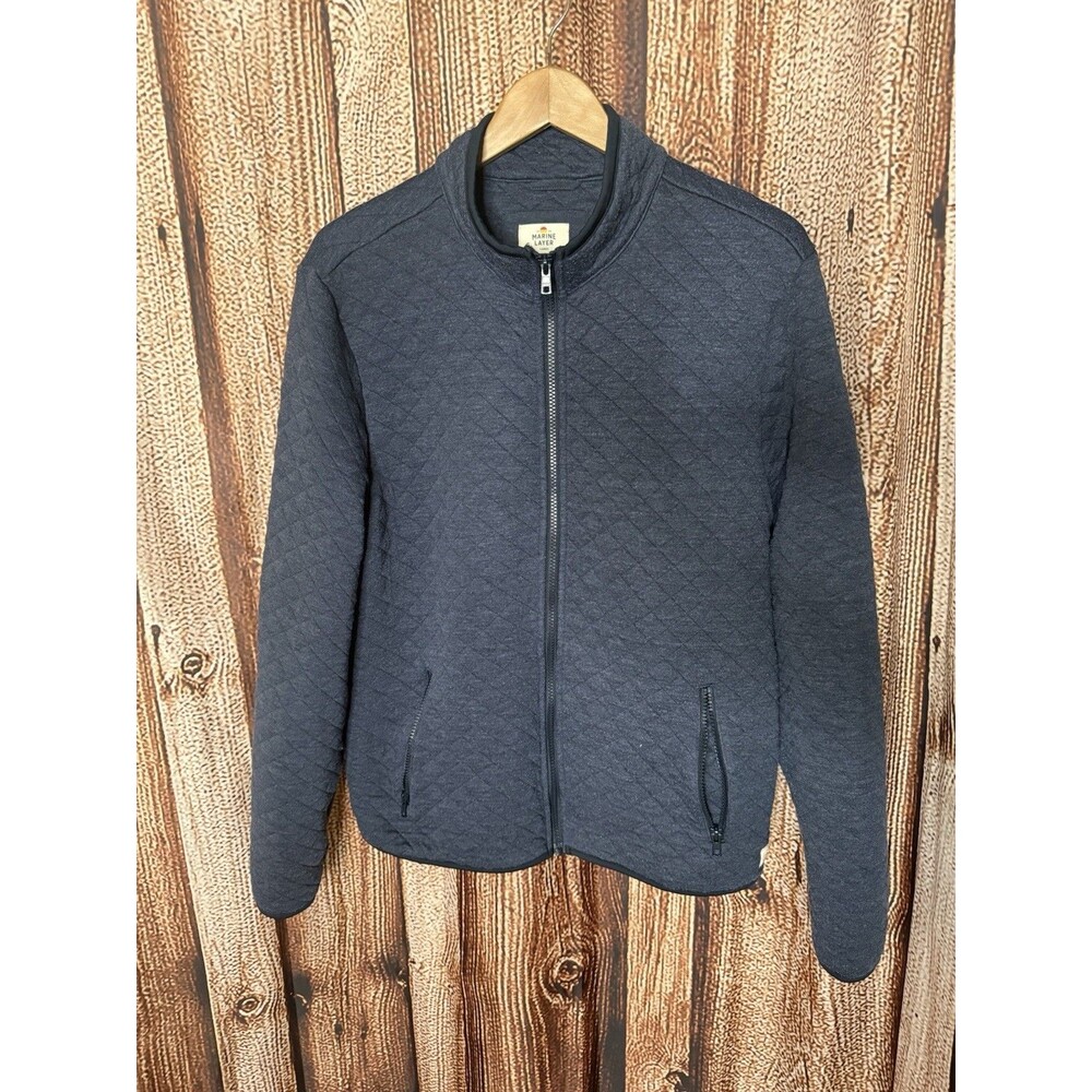 Marine Layer Corbet Quilted Jacket Mens L Blue Full Zip Sweatshirt Moen